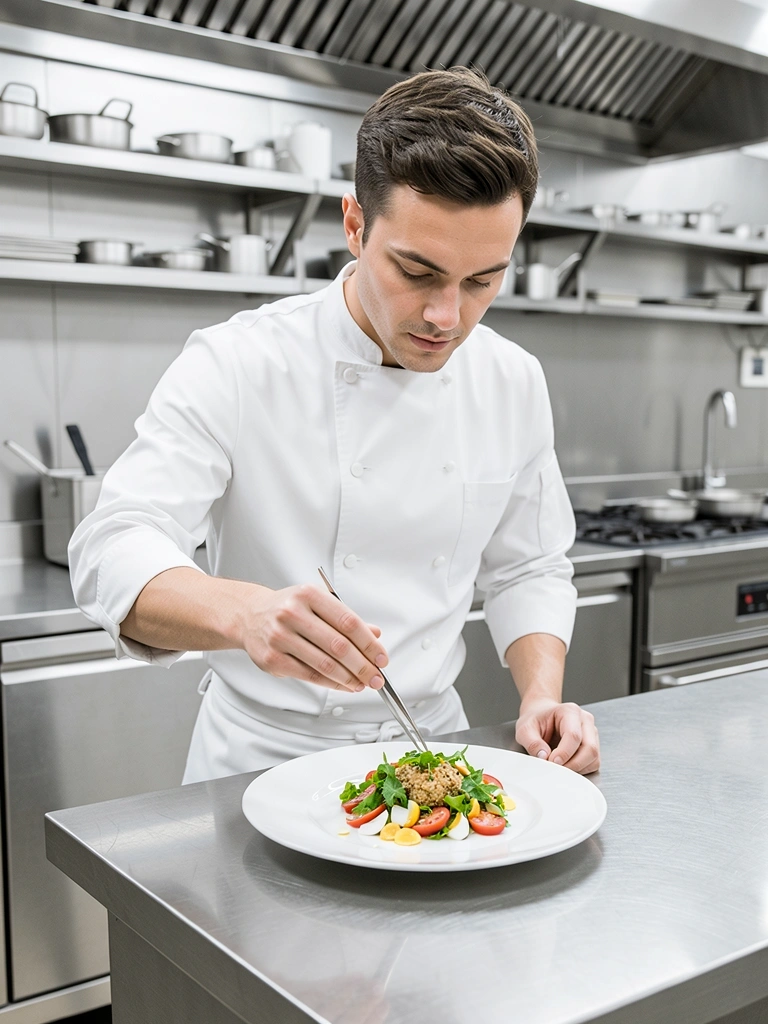 Chef focusing on precision meal prep